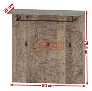 Cuier de perete Bari, stejar nisip/gri, 80x25x79,5 cm