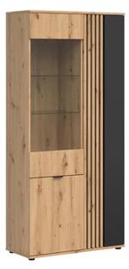 Vitrina VABRES, stejar artisan/negru mat, PAL laminat/sticla, 91x40x19