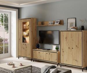 Mobilier living PARII A, stejar artisan, PAL/sticla, cu iluminare LED
