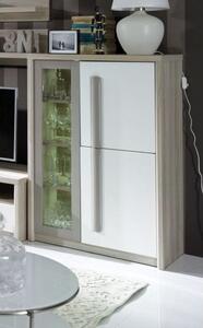 Comoda ROMA 2A, alb/stejar, PAL/PVC/sticla, 90x43x130 cm