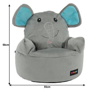 Fotoliu tip sac pentru copii in forma de elefant gri BABY TIPUL 2, 55x