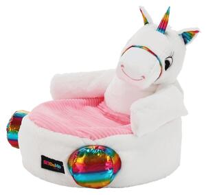 Fotoliu tip sac pentru copii in forma de unicorn BUFEL, alb/roz, 50x45