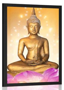 Poster statuie a lui Buddha pe o floare de lotus