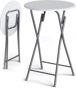 Deuba Masă de bar pliabilă Ø60 cm - albă cu decor de lemn