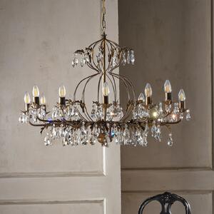 ONLI Candelabru Teresa, 12 becuri, culoare bronz, cristal, reglabil, Bronz / Alamă Veche, Camera de zi / sufragerie, Metal, Antichitate