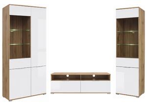 Pachet living Zlata, vitrina 2 usi + comoda TV + vitrina 4 usi, stejar