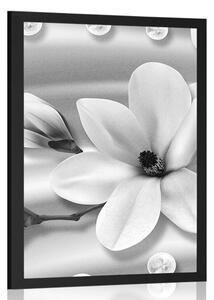 Poster magnolie de lux cu perle în design alb-negru