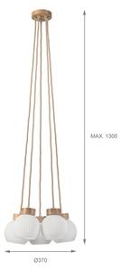Lustru suspendat pe cablu LOOMIS, 5x E27 / 15 W / 230 V, 130 cm, bej/stejar
