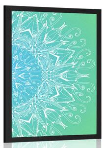 Poster Mandala albă pe un fundal albastru-verde