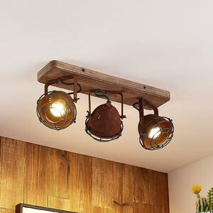 Lindby Spot de plafon Farovi, rugină, 45 cm, 3 becuri, lemn, GU10, reglabil, Maro / Rugină, Camera de zi / sufragerie, Lemn, Design industrial