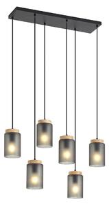 Lampă suspendată modernă neagră cu lemn și sticlă gri mat 6 lumini - Umbra