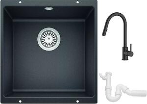 Set chiuvetă din granit Blanco Rotan 400-U 521332, baterie bucătărie Oltens Litla 35204300, 137267