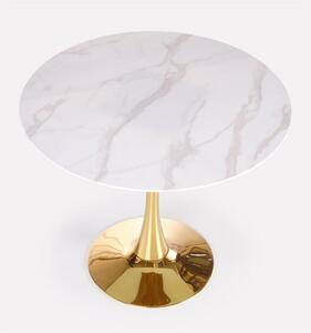 Masa rotunda CASEMIRO, alb/auriu, sticla, 90x75 cm