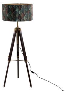 Lampă de podea tripod din alamă cu abajur din catifea cu design frunze și interior auriu - Cortin