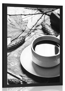 Poster o cană de cafea cu atingere de toamnă în design alb-negru