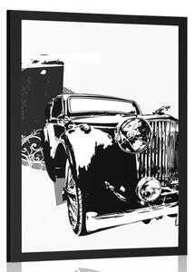 Poster mașină retro cu abstracție în alb-negru