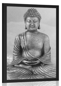 Poster Statuia lui Buddha în poziție de meditație în design alb-negru