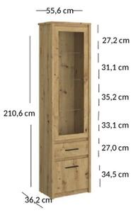 Vitrina AYSON, stejar artizanal maro, 55.6x36.2x210.6 cm