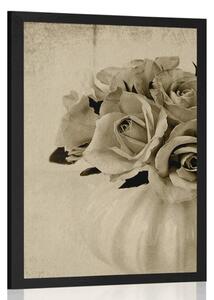 Poster trandafiri într-o vază în design sepia