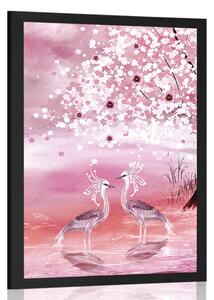 Poster stârci sub copacul magic în design roz