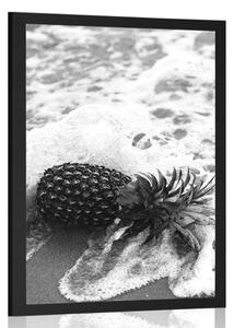 Poster ananas în valul oceanic în design alb-negru