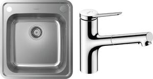 Set chiuveta din otel Hansgrohe S41 43335800, baterie bucătărie Hansgrohe Zesis M33 74800000