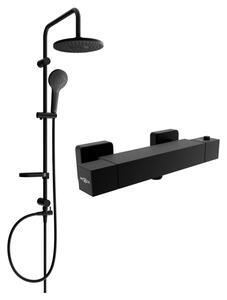 Mexen Erik, set de duș cu duș cu efect de ploaie și robinet de duș termostatic CUBE, negru mat, 77200205-70