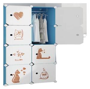 Dulap modular pentru copii, alb, AT PERFORMANCE®, 8 rafturi, durabil, 76X37X147 cm, pisica