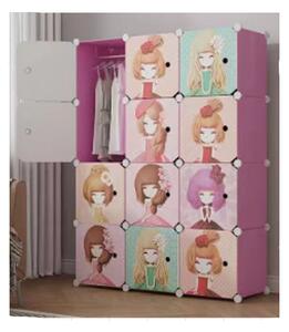 Dulap modular pentru copii, AT PERFORMANCE®, 12 rafturi, durabil, 110X37X147 cm, roz, printese