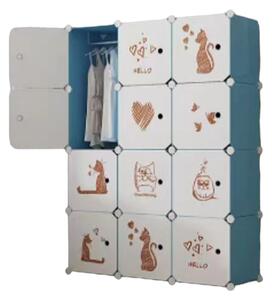 Dulap modular pentru copii, alb, AT PERFORMANCE®, 12 rafturi, durabil, 76X37X147 cm, pisica