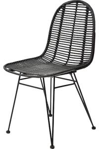 Scaun K337, negru, rattan natural/metal, 44x55x90 cm