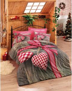 Set lenjerie pat dublu LOVEBOX, bumbac, rosu/gri, 240x260 cm, cu cearc