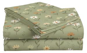 Cearsaf din bumbac pentru patutul copilului FLORAL NEST verde 110x160 cm