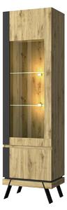 Vitrina STREET, stejar navarra/negru, PAL, cu 2 usi, cu iluminare led
