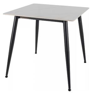 Masa RION, alb cu efect de marmura/negru, ceramica/metal, 80x80x76 cm