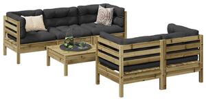 Set canapele de grădină cu perne, 6 piese, lemn de pin tratat