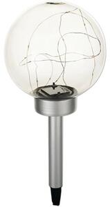 Lampă solară sferă cu LED vintage Ø200 mm, plastic argintiu