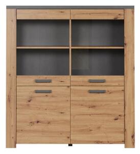 Vitrina FOLLOW, stejar artizanal, PAL/sticla, cu 4 usi, 127x40x139 cm