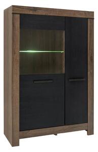 Vitrina BALIN, stejar/negru, PAL/sticla, cu iluminare LED, 101x40x149