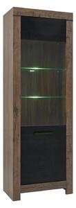 Vitrina BALIN, stejar/negru, PAL/sticla, cu iluminare LED, 68x40x197 c