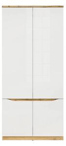 Dulap 90 NUIS, alb lucios/stejar wotan, PAL laminat, cu 4 usi, 90x58x1