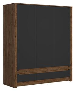 Dulap RUSO, negru mat/stejar, PAL laminat, cu 3 usi si 3 sertare, 179x