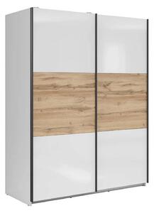 Dulap TETRIX, alb lucios/stejar wotan, PAL, cu 2 usi, 154x60x196 cm