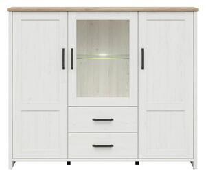 Vitrina LOKSA, alb/stejar, PAL laminat/sticla, cu iluminare LED, 160x4