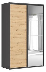 Dulap FLEX, gri grafit/stejar artisan, cu 2 usi si oglinda, 150x66x240