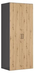 Dulap FLEX, gri grafit/stejar artisan, PAL, cu 2 usi, 100x66x240 cm