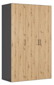 Dulap FLEX, gri grafit/stejar artisan, PAL, cu 3 usi, 150x66x240 cm
