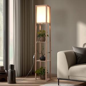 Lindby Lampadar Birta, culoare lemn/alb, raft, lemn, Lemn, Camera de zi / sufragerie, Lemn, Modern
