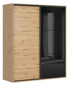 Dulap FLEX, stejar artisan/negru lucios, PAL, cu 2 usi glisante, 180x6