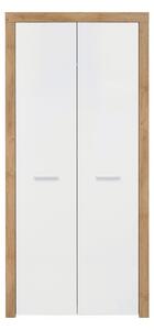 Dulap BALDER, alb lucios/stejar riviera, PAL, cu 2 usi, 90x52x192 cm